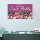 Roze Paarse Gele Floral Aangepast Birthday Welkom Spandoek (Beurs)