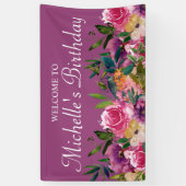 Roze Paarse Gele Floral Aangepast Birthday Welkom Spandoek (Verticaal)
