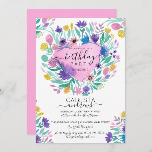 Roze Paarse gele hartkleppen afgelopen dag Kaart (Voorkant / Achterkant)