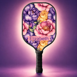 Roze Paarse Gele Pioen Bloemige Gepersonaliseerde Pickleball Paddle