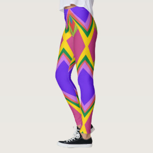 Roze paarse & gele retro abstract patroon leggings