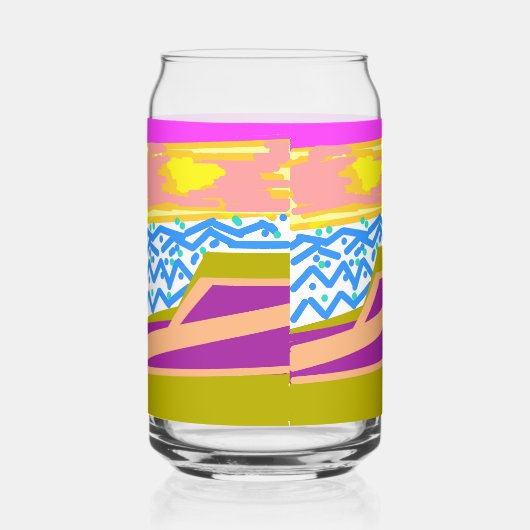Roze Paarse Gele Sunset Boat Blue Waves Blikvorm Glas (Voorkant)