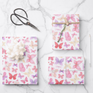 Roze Paarse Gele Vlinder Baby Shower Verjaardag Inpakpapier Vel