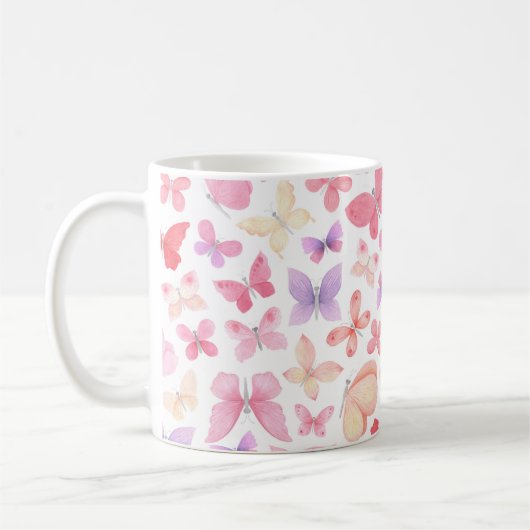 Roze Paarse Gele Vlinders Koffiemok (Links)