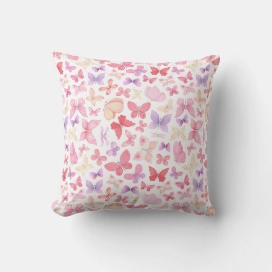 Roze Paarse Gele Vlinders Kussen (Voorkant)