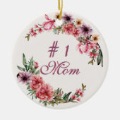 Roze Paarse Gele Waterverf Bloemen - #1 Mam Keramisch Ornament (Voorkant)