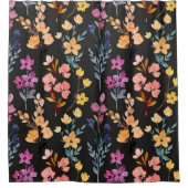 Roze Paarse gele Waterverf Floral Black Douchegordijn (Voorkant)