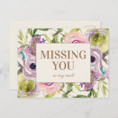 Roze Paarse Gele Waterverf Floral Ontbreekt u Briefkaart (Voorkant / Achterkant)