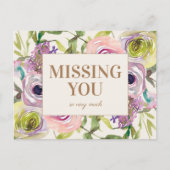 Roze Paarse Gele Waterverf Floral Ontbreekt u Briefkaart (Voorkant)