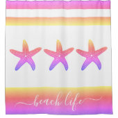 Roze paarse gele zeester strand leven script vet douchegordijn (Voorkant)