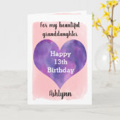 Roze Paarse Gelukkige 13e Verjaardag Kleindochter Kaart (Gele Bloem)