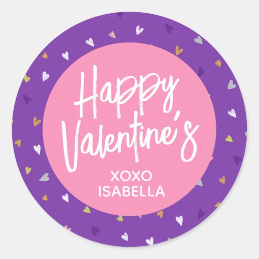 Roze Paarse Gelukkige Valentijn Sticker (Voorkant)