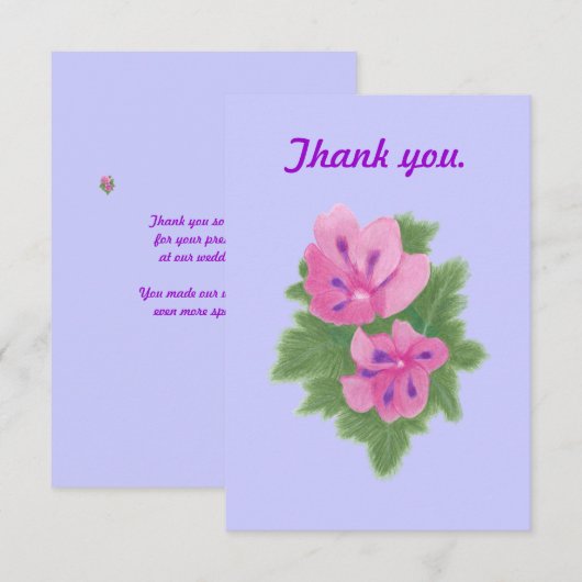 Roze Paarse Geranium Bloemen Bruiloft Bedankt (Voorkant / Achterkant)