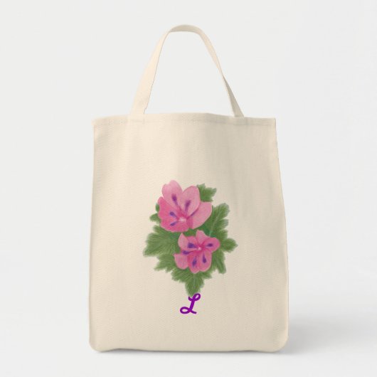 Roze Paarse Geranium Monogram Bruiloft Canvas tass Tote Bag (Voorkant)