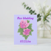 Roze Paarse Geraniums Bloemen Bruiloft Uitnodiging (Staand voorkant)