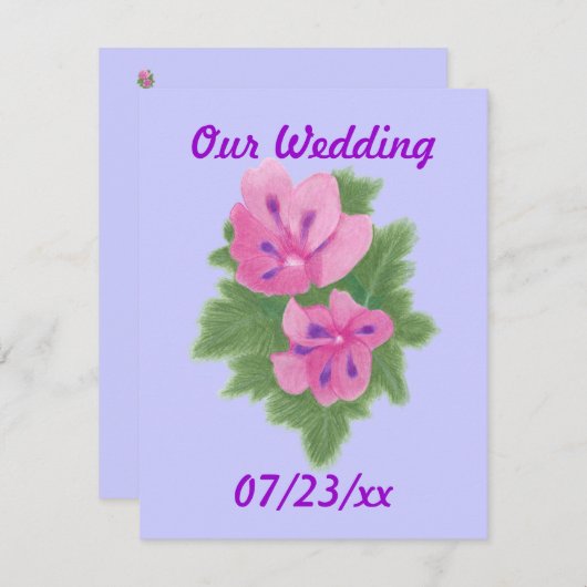 Roze Paarse Geraniums Bloemen Bruiloft Uitnodiging (Voorkant / Achterkant)