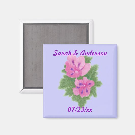 Roze Paarse Geraniums Bloemen Save the date Magnet (Voorkant / Achterkant)