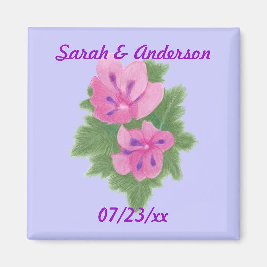 Roze Paarse Geraniums Bloemen Save the date Magnet (Voorkant)