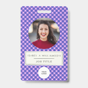 Roze Paarse Gestreepte Personeelsfoto ID Zakelijk Badge