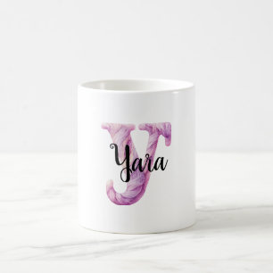 Roze Paarse Gezellige Letter Y Naam Koffiemok
