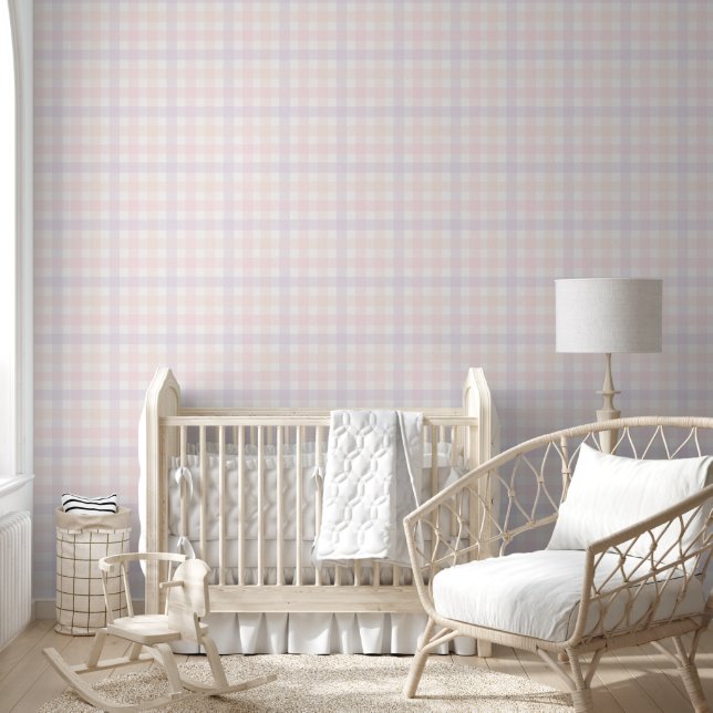 Roze Paarse Gingham Behang voor Meisjeskamer (Kinderen)