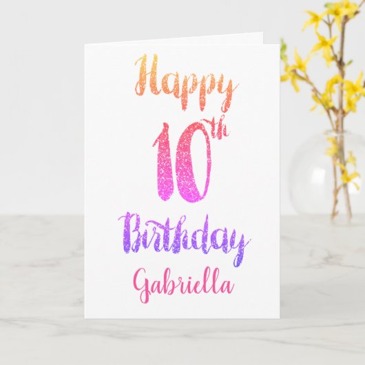 Roze Paarse Glitter 10e Verjaardag Kaart (Gele Bloem)