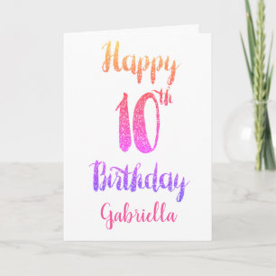 Roze Paarse Glitter 10e Verjaardag Kaart