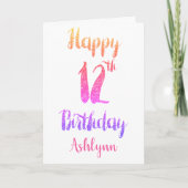 Roze Paarse Glitter 12e Verjaardag Kaart (Voorkant)