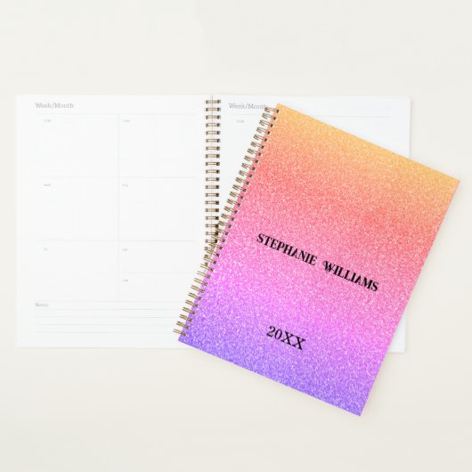 Roze Paarse Glitter Aangepaste Naam Monogram Gesch Planner (Display)