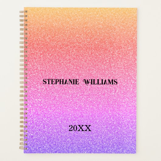 Roze Paarse Glitter Aangepaste Naam Monogram Gesch Planner (Voorkant)