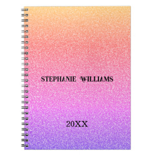 Roze Paarse Glitter Aangepaste Naam Monogram Gift Notitieboek