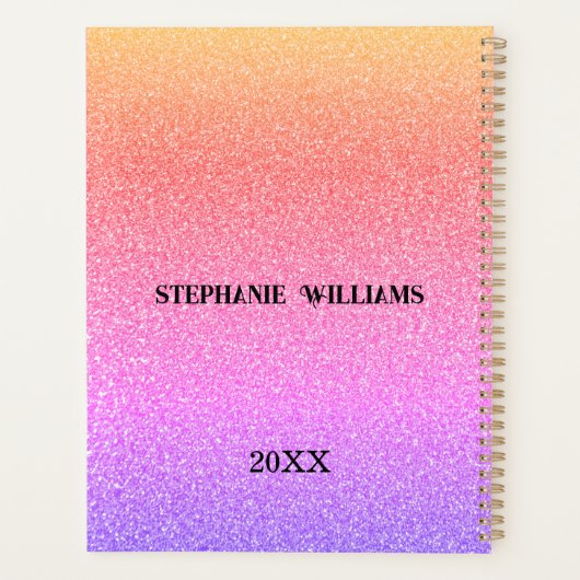 Roze Paarse Glitter Aangepaste Naam Monogram Gift  Planner (Achterkant)