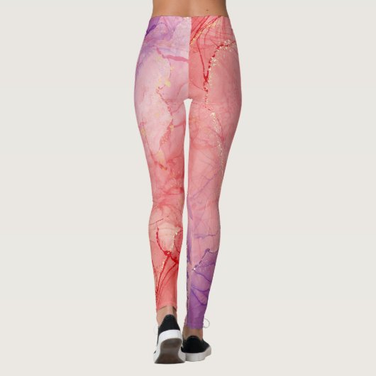 Roze Paarse Glitter Abstract Ink Waterverf Paint Leggings (Achterkant)