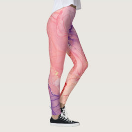Roze Paarse Glitter Abstract Ink Waterverf Paint Leggings