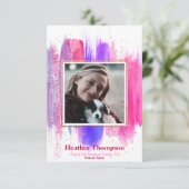 Roze & Paarse Glitter Afstudeer Uitnodiging (Staand voorkant)