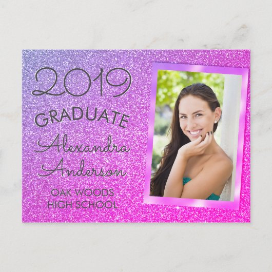 Roze - Paarse Glitter Afstuderen Aankondiging (Voorkant)