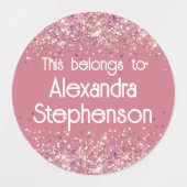 Roze Paarse Glitter Baby Meisje Kinder Naam Waterd Labels (Design 1)