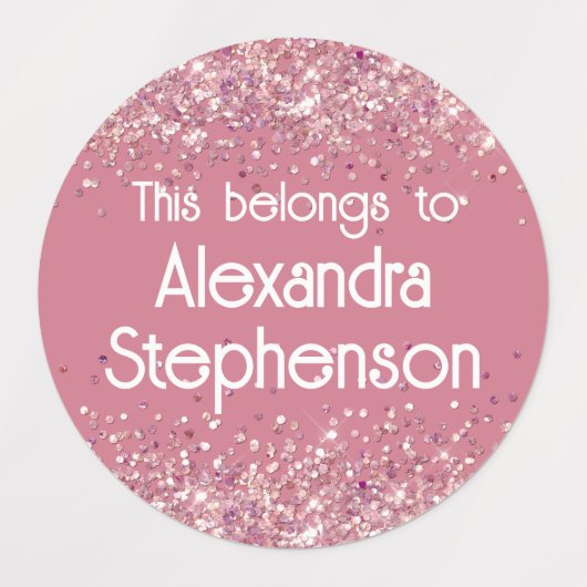 Roze Paarse Glitter Baby Meisje Kinder Naam Waterd Labels (Design 1)