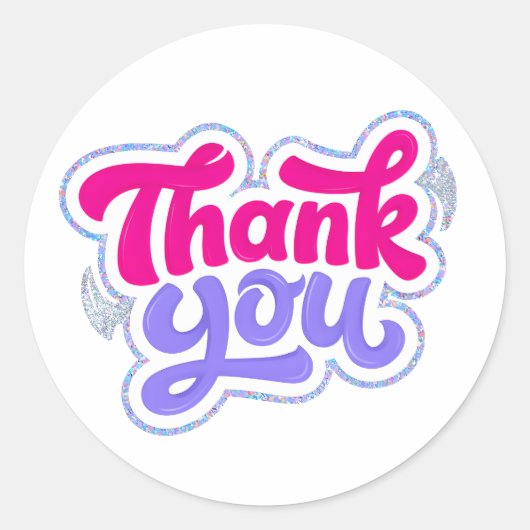 Roze Paarse Glitter Bedankt Sticker met Sterren (Voorkant)