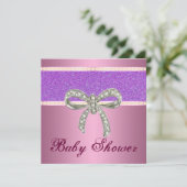 Roze Paarse Glitter Diamond Bow Baby shower Uitnod Kaart (Staand voorkant)