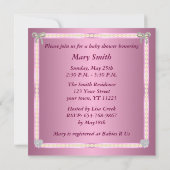 Roze Paarse Glitter Diamond Bow Baby shower Uitnod Kaart (Achterkant)