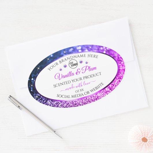 Roze Paarse Glitter Diamonds Logo Productlabels Ovale Sticker (Envelop)