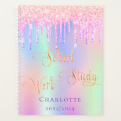 Roze paarse glitter drijft holografische school planner (Voorkant)