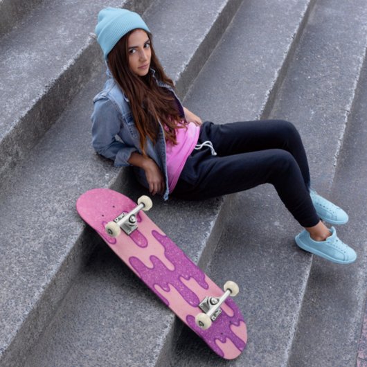 Roze & Paarse Glitter Drip Esthetische Smelten Persoonlijk Skateboard