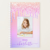 Roze paarse glitter druppels foto meisje 2026 planner (Voorkant)