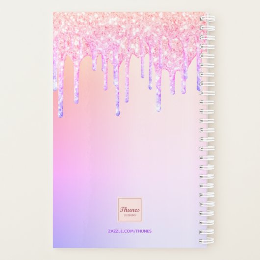 Roze paarse glitter druppels foto meisje 2026 planner (Achterkant)