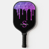 Roze Paarse Glitter Druppels Glans Monogram Naam Pickleball Paddle (Achterkant)