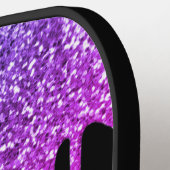 Roze Paarse Glitter Druppels Glans Monogram Naam Pickleball Paddle (Links Detail)
