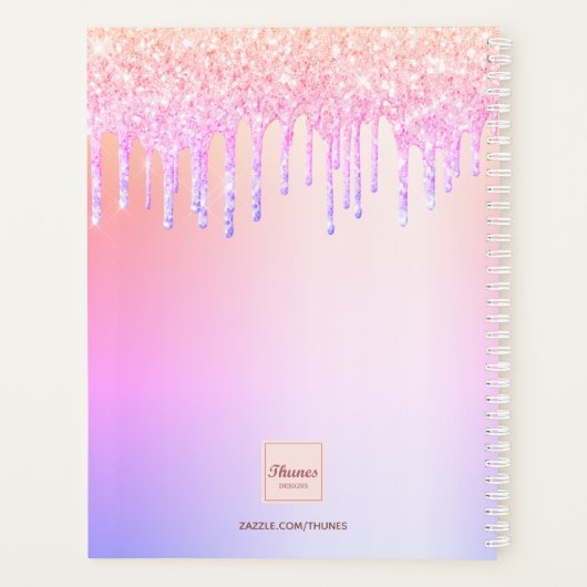 Roze paarse glitter druppelt aangepaste foto planner (Achterkant)