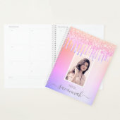 Roze paarse glitter druppelt aangepaste foto planner (Display)